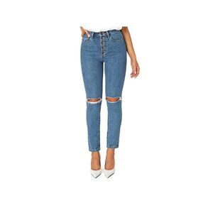 WE WORE WHAT Womens Blue Denim Pocketed Distressed Ripped  Ankle Jeans 29